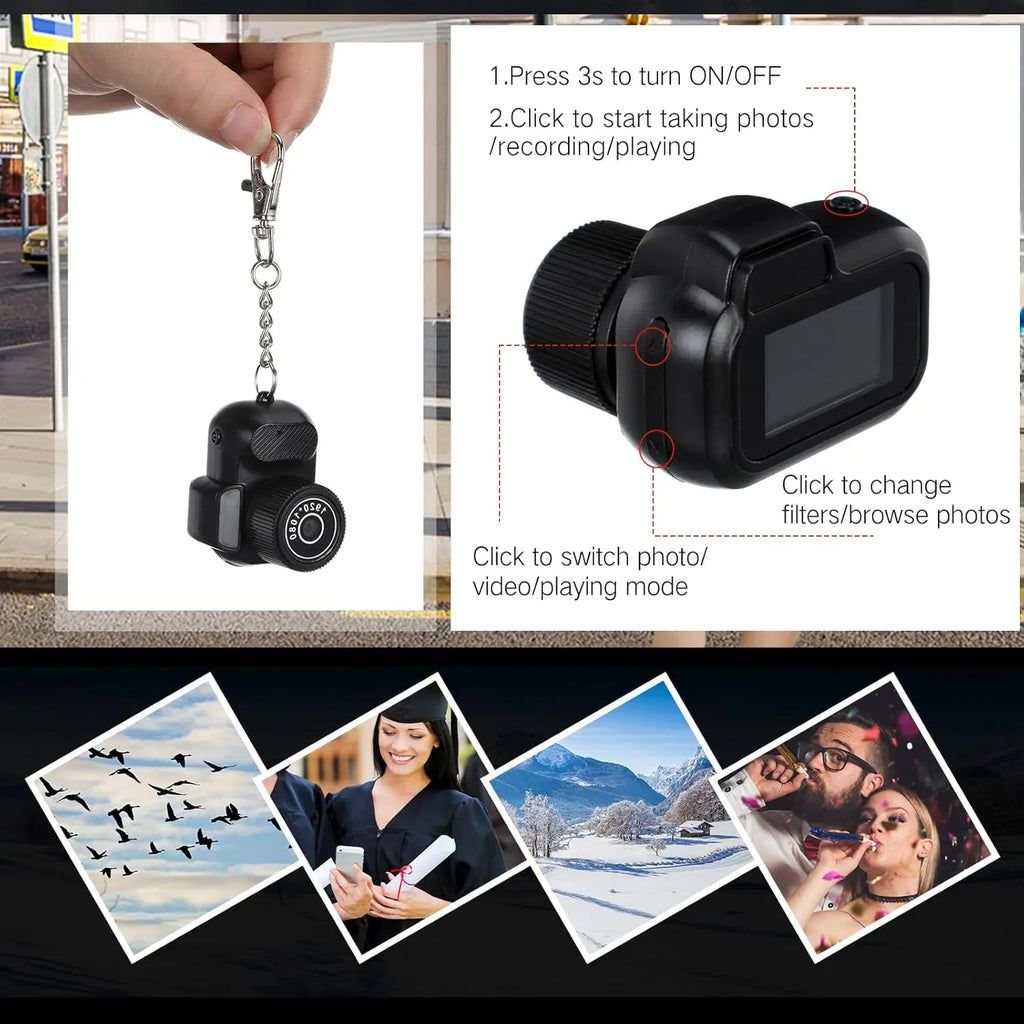Keychain Camera Mini  0.96 inch Thumb Mini Action Camera Retro Support Memory Card 1080P Very Small Camcorder Video Recorder