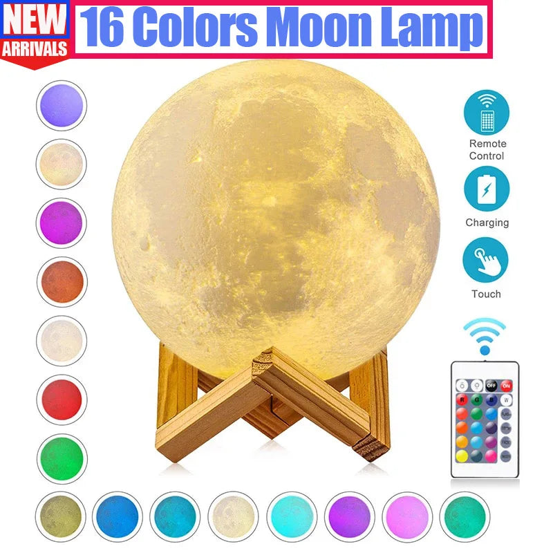 3D LED Moon Lamp Nightlight Fairy Table Bedroom Bedside Cute Kids Night Light for Room Birthday Party Decoration Holiday Gifts