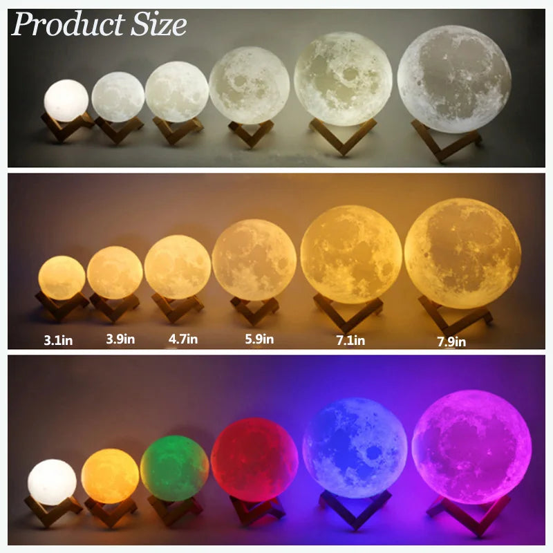 3D LED Moon Lamp Nightlight Fairy Table Bedroom Bedside Cute Kids Night Light for Room Birthday Party Decoration Holiday Gifts