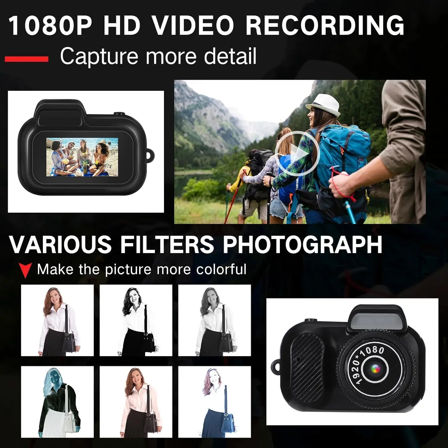 Keychain Camera Mini  0.96 inch Thumb Mini Action Camera Retro Support Memory Card 1080P Very Small Camcorder Video Recorder